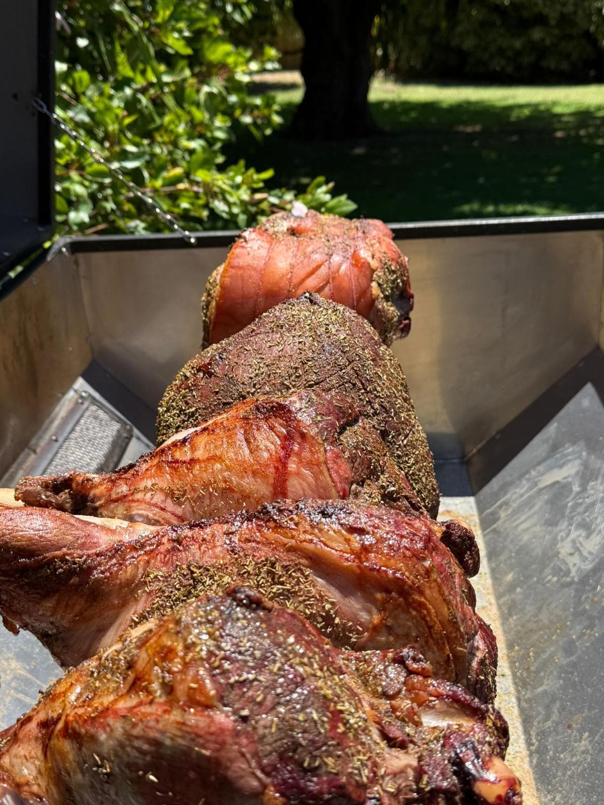 Lamb legs prepared for the spit