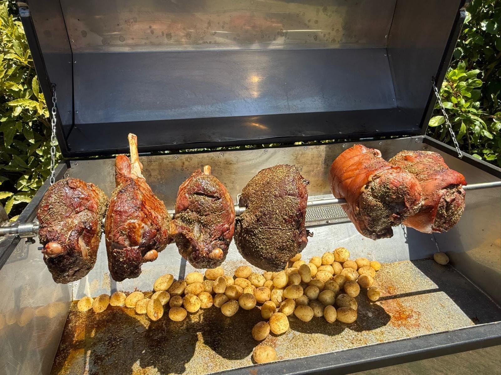 Carved spit roast lamb on the board
